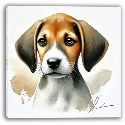 Loyal Beagle Puppy Watercolor Wrapped Canvas Wall Art