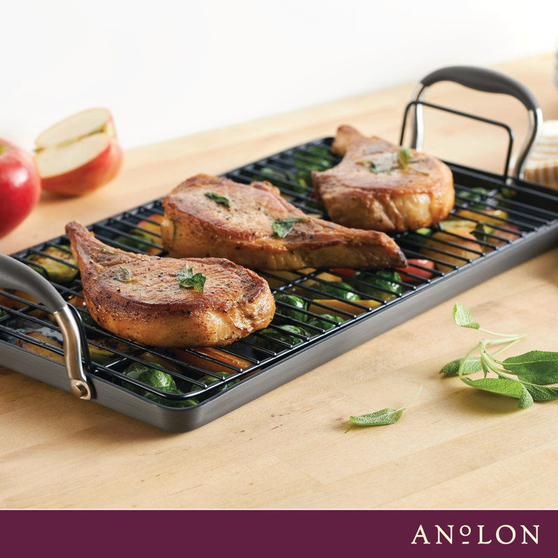 Anolon Advanced Home Hard Anodized Nonstick Double Burner Griddle, 10 Inch X 18 Inch, Gray