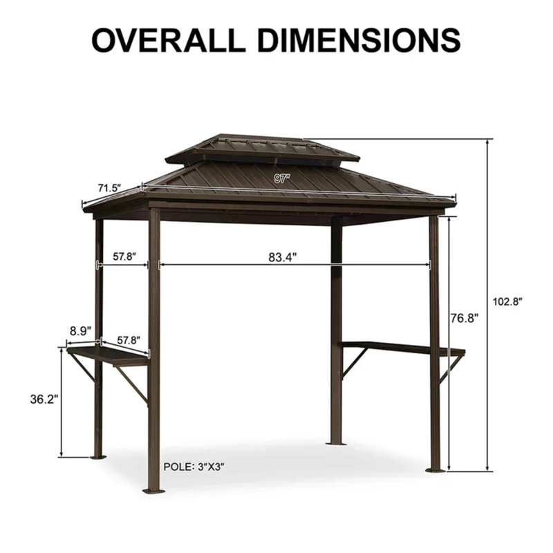 Aluminum Hardtop Grill Gazebo with Lighted, Brown, 6' x 8'