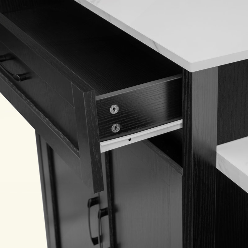 Kitchen Island With Extendable Dining Table For 4-6 Person, Kitchen Table With Double-Sized Storage,Power Outlet,Kitchen Island With Storage 2 Drawers 2 Side Open Shelves