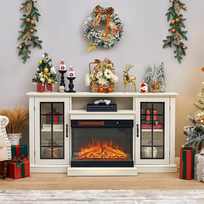 Kuerten 70" 3-Sided Electric Fireplace TV Stand with Glass Door Closed Storage