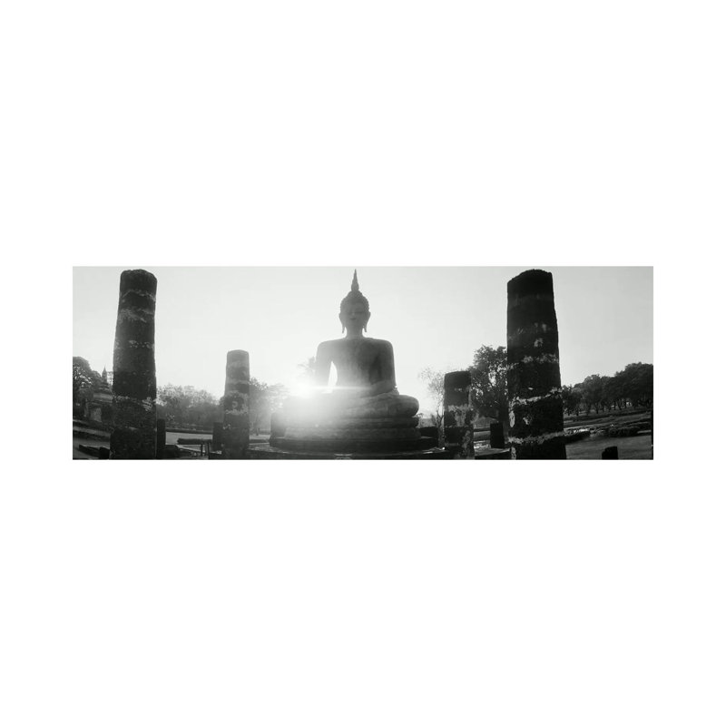 Statue Of Buddha At Sunset, Sukhothai Historical Park, Sukhothai, Thailand #3 by Panoramic Images - Wrapped Canvas Panoramic Print