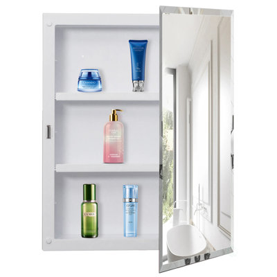 Armoire à pharmacie de salle de bain polyvalente à porte simple avec miroir, surface ou encastré Ebern Designs, armoire de meuble-lavabo avec 2 tablettes réglables en plastique