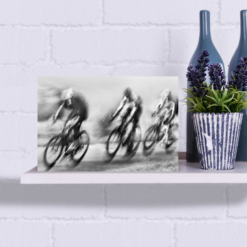 Reproduction d'art contemporain abstrait, "Floués cyclistes", 12" H x 18" W
