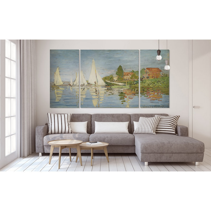 "Chapelton at Argenteuil" par Claude Monet, ensemble de 3 toiles tendues, H 32 po x L 64 po x P 1,5 po
