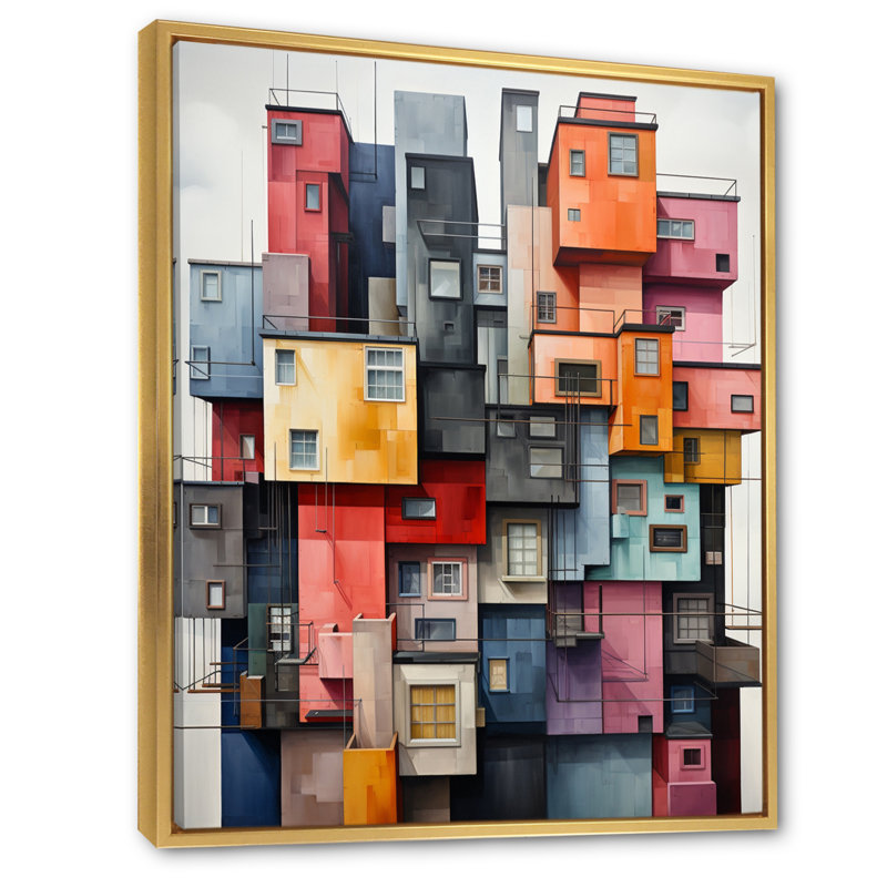 "Lamoyne Constructivism", reproduction sur toile, Cadre flottant doré, H 32 po x l 24 po x P 1 po