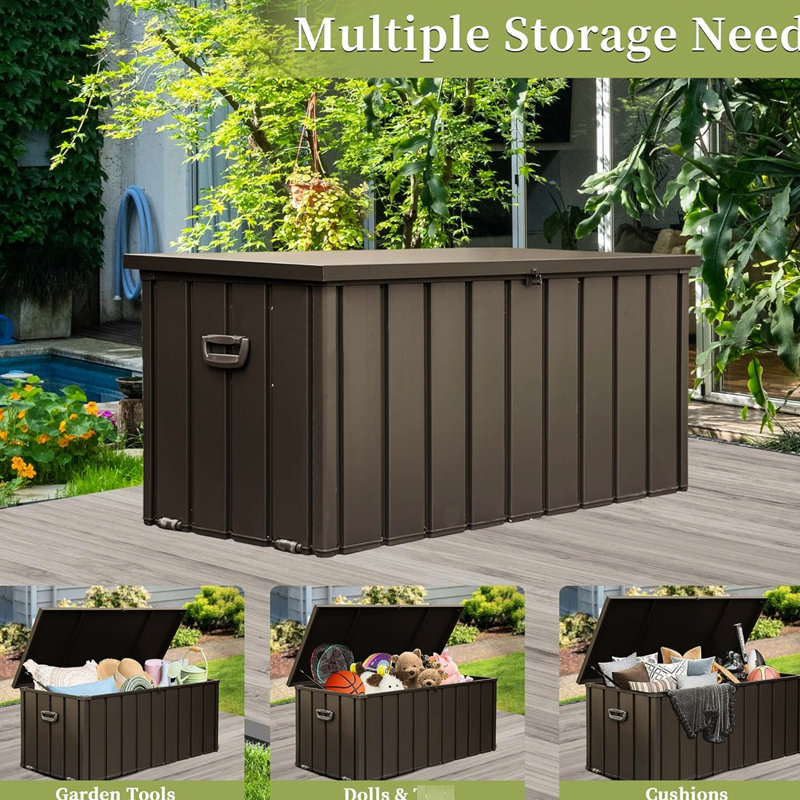 Contenant de rangement verrouillable pour patio 120 gallons - brun foncé, imperméable pour les outils