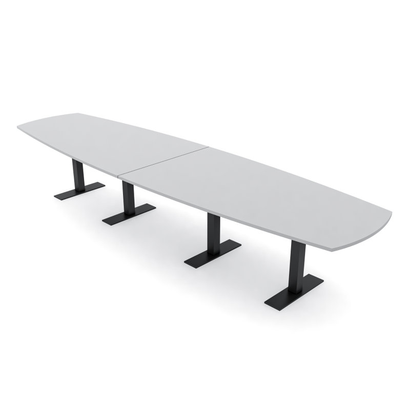 Table de conférence Pavert Arc Boat avec base en T en métal, H 30 po x l 168 po x P 48 po, Gris brouillard, Noir mat