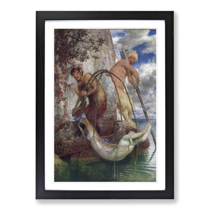 Mermaid Caught in the Net by Arnold Bocklin - Picture Frame Painting, 65cm H x 48cm W x 2cm D, Black Framed