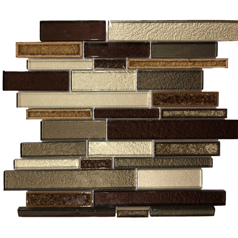 Carreau de mosaïque linéaire en pierre naturelle / verre 12 po x 12 po Glacier, Moka