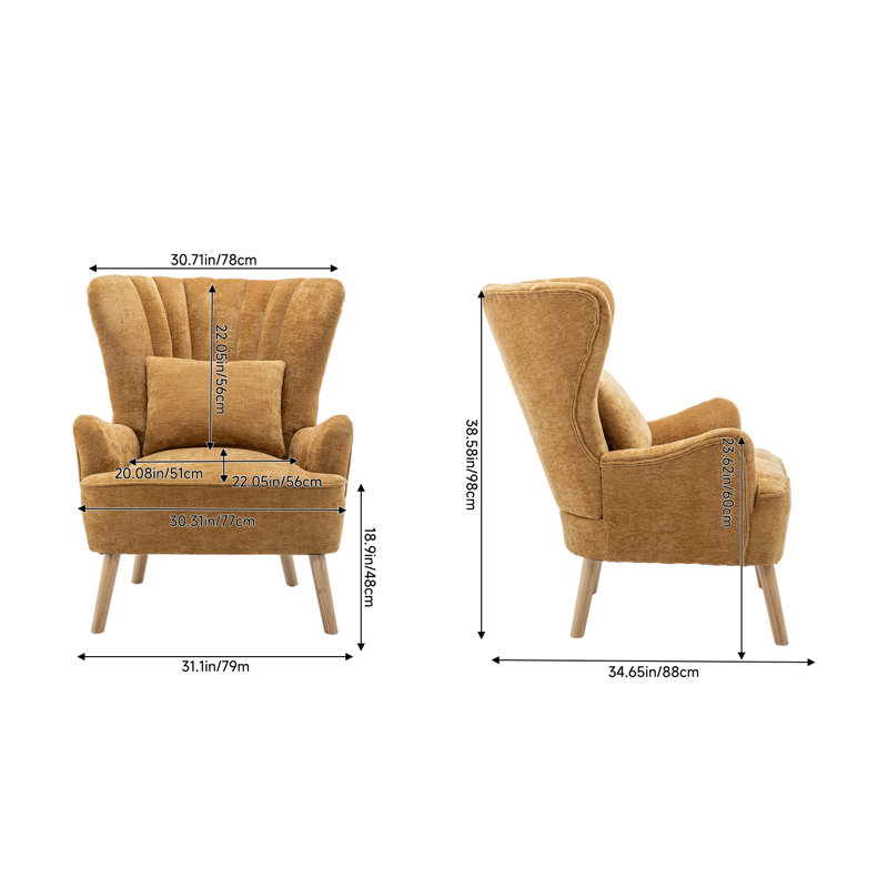 Upholstered Wingback Single Sofa Accent Chair with Wooden Legs, Blue Polyester, Black