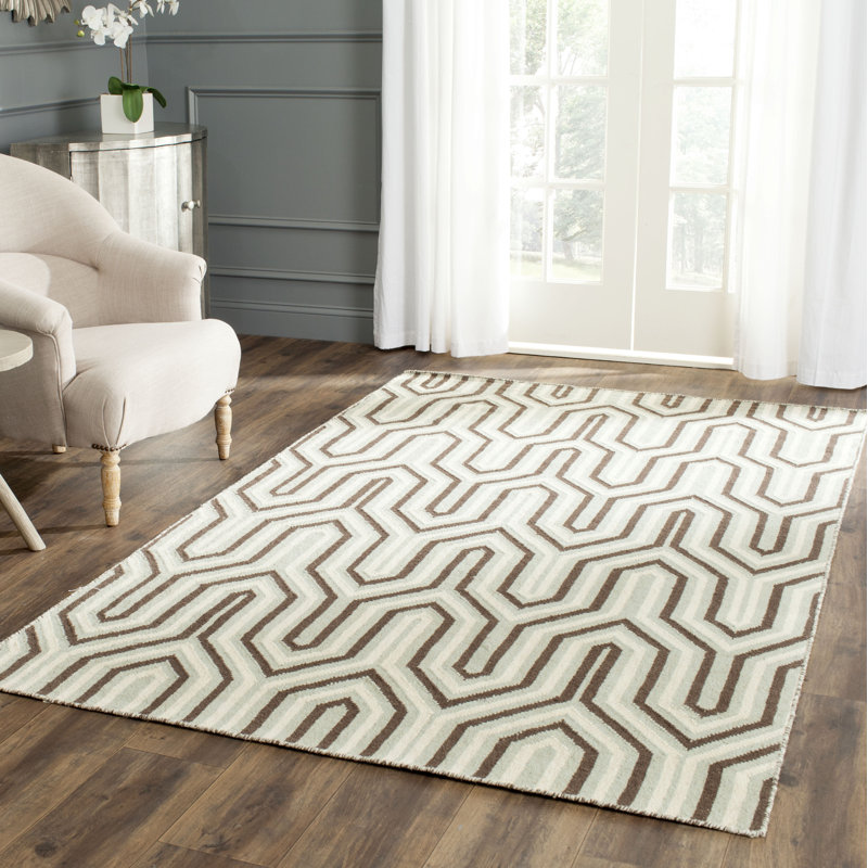 Normal Geometric Wool Hand Woven Area Rug, Rectangle 122 x 183 cm