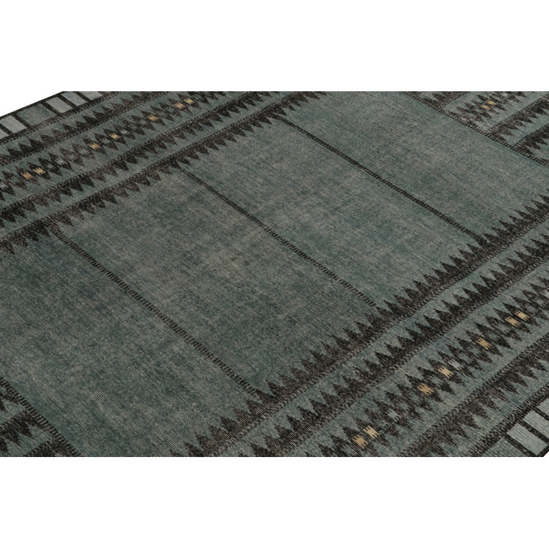 Distressed Homage Hand Knotted Wool Geometric Area Rug, Rectangle 13' x 19'