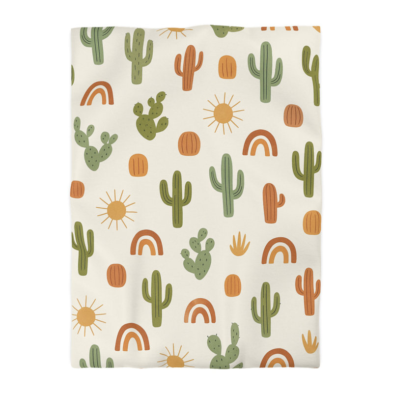 Microfiber Duvet Cover Boho Style, Design 18, Twin Duvet Cover, Green/Cream