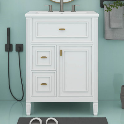 Meuble-lavabo 24 po avec lavabo, meuble-lavabo simple avec 1 tiroir rabattable, 2 tiroirs et tablette réglable