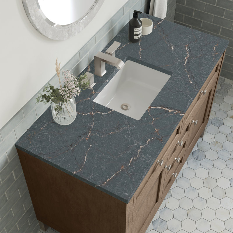 Chicago 48'' W Single Vanity, Walnut Whisper, Parisien Bleu, 8" Widespread
