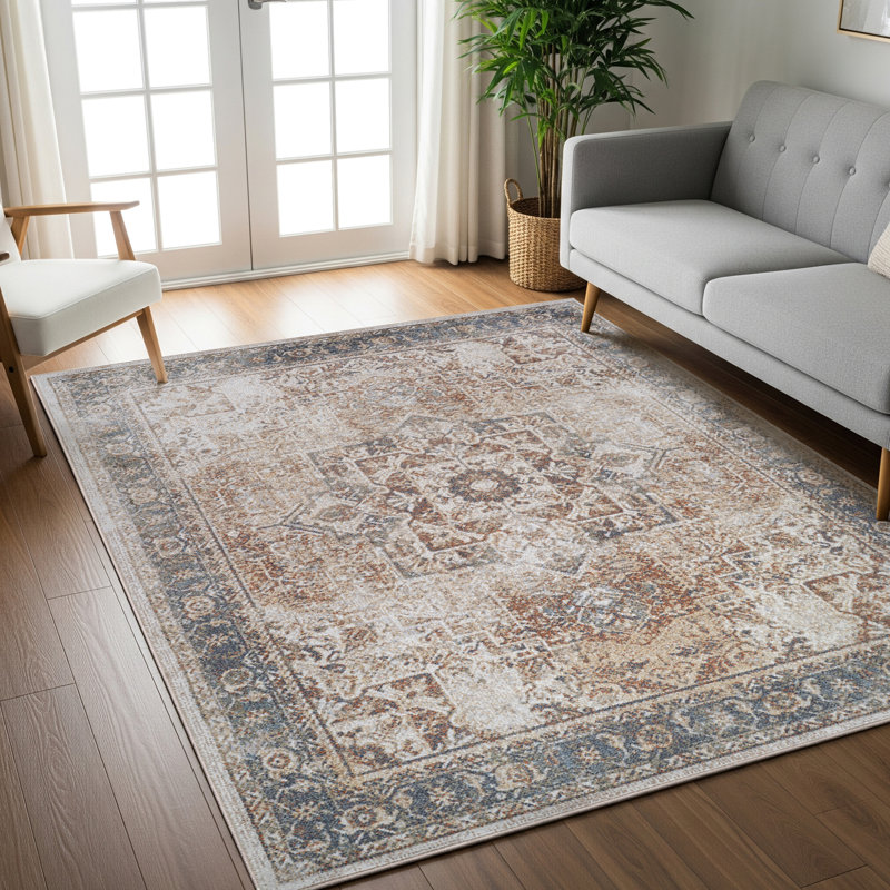 Saylor Machine Washable Traditional Boho Burnt Orange Runner Rug, Rectangle 140 x 200cm
