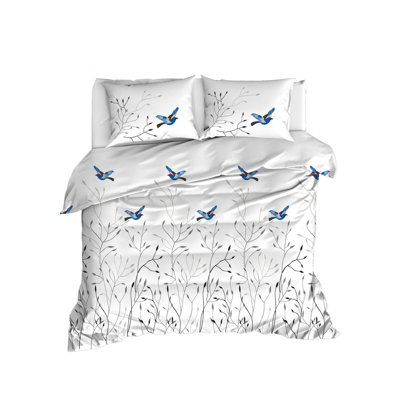 Ensemble de housse de couette en mélange de coton blanc / bleu Prochoros