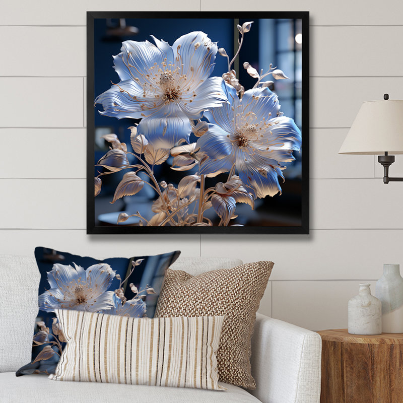 Céleste harmonie florale sur toile, H 36 po x l 36 po x P 1,5 po, Cadre simple noir