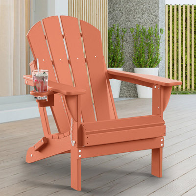 Hayfield HDPE Outdoor Foldable Adirondack Chair with Cup Holder Weather-Resistant 