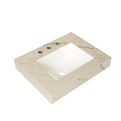 Comptoir en pierre frittée crème 24 po et lavabo encastré en céramique avec 3 trous de robinet pré-percés standard, PAS d'armoire, pas de couvercle de robinet et d'évier, convient pour LULA, EIDEN, FINO, MURI, etc. 