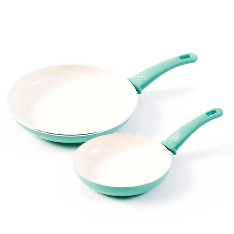 Turquoise Aluminum Ceramic Nonstick 2-Piece Fry Pan Set