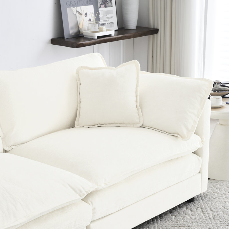 Canapé modulaire en chenille blanc avec 2 places et repose-pieds, siège ergonomique 4 places