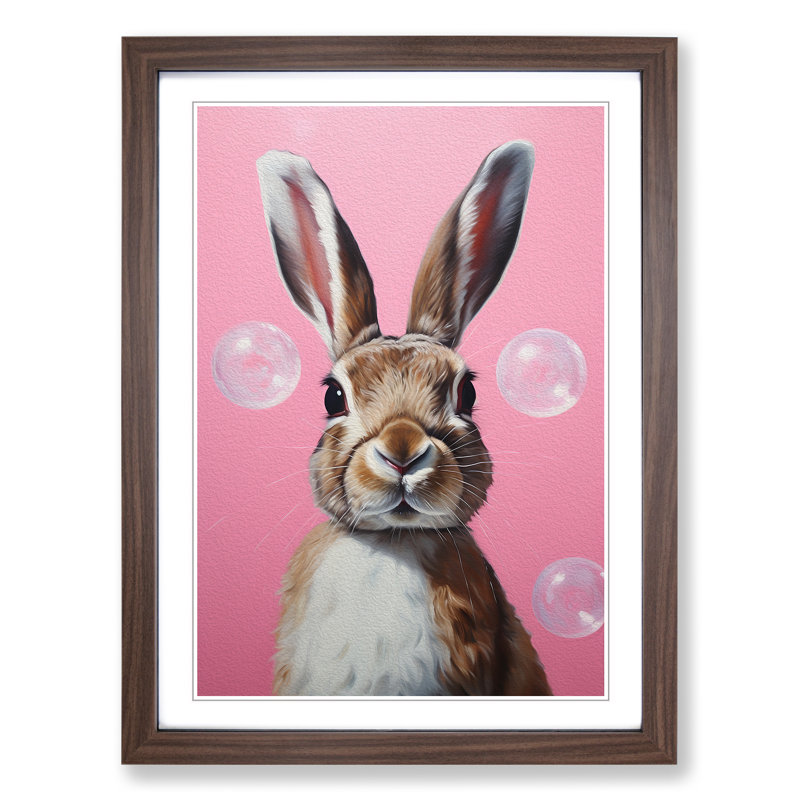 XYZ-FRM-V1223-3557 Hare Bubble Gum Painting No.2 - Single Picture Frame Print on Wood