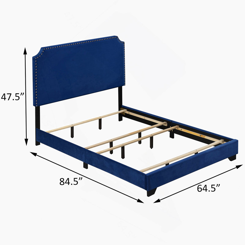 Blue Queen Panel Bed with Scooped Headboard