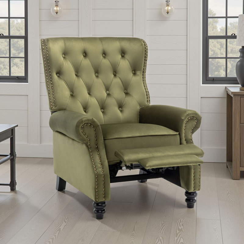 Buttoned Carmona Wingback Recliner Chair, Sage Green