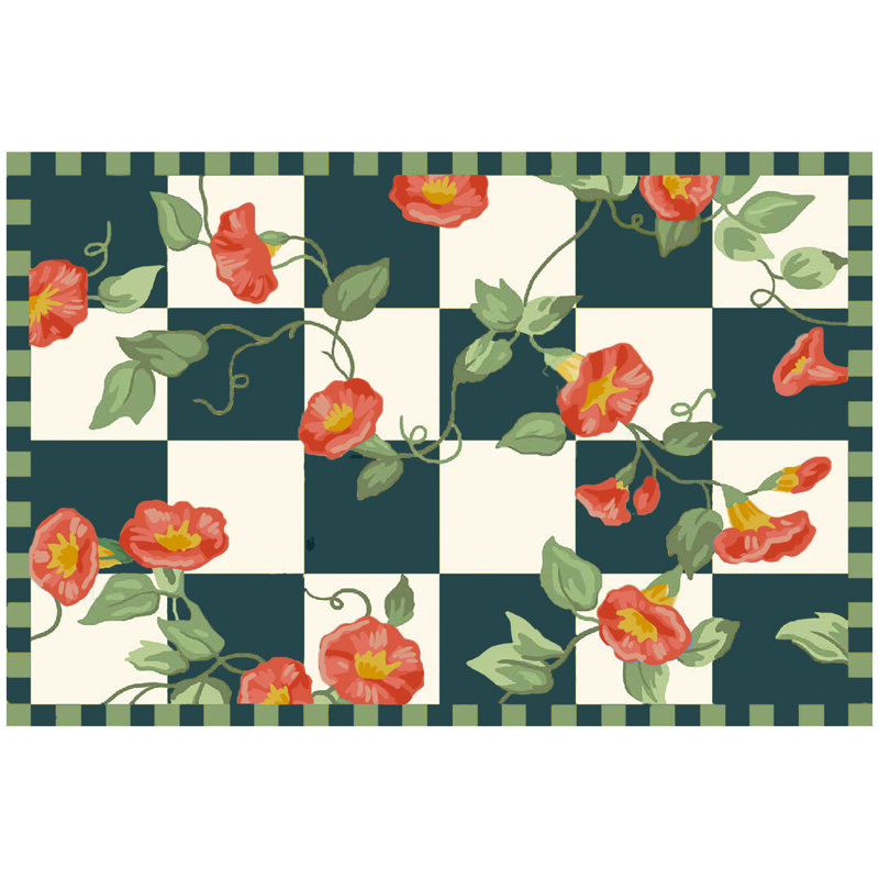 Tapis intérieur / extérieur Kutz Morning Glory, Rectangle 2 pi 4 po x 3 pi 11 po, Beige / rouge / vert foncé