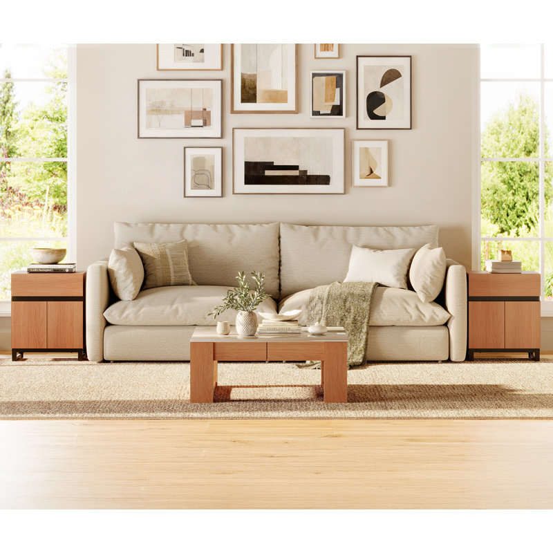 Epping 2 Piece Modern End Table With 1 Drawer & 1 Storage Cabinet, Farmhouse Sofa Table, Wooden Rustic Side Sofa Table With Metal Leg For Living Room, Nighstand For Bedroom