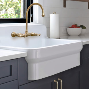 Whitehaus Collection 30” Front Apron Fireclay Kitchen Sink with High Back Splash & Faucet Drilling