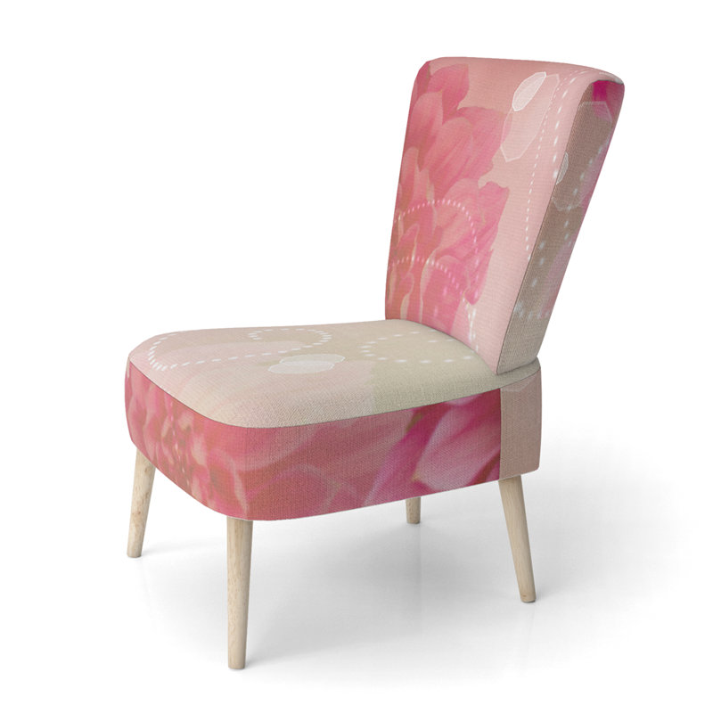 Accent Chair, Beige Floral Pattern Upholstered Decor - Beige Floral Pattern II, Light Pink