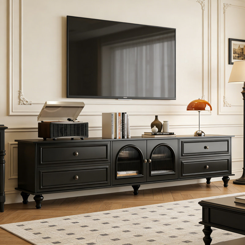 Meuble télé avec rangement Luxury, Noir, H 22,83 po x L 86,61 po x l 15,74 po