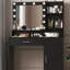 Bureau de coiffeuse avec miroir et éclairage à DEL, 3 modes de luminosité réglables, tiroirs et tablettes de rangement
