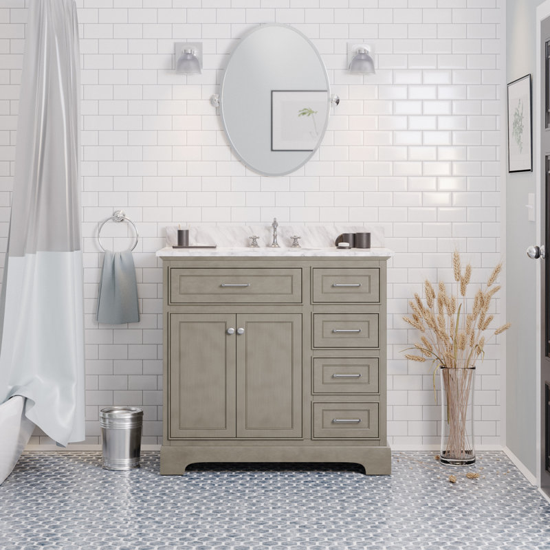 Ensemble de meuble-lavabo simple 36 po Ronnie, Marbre de Carrare, Gris patiné