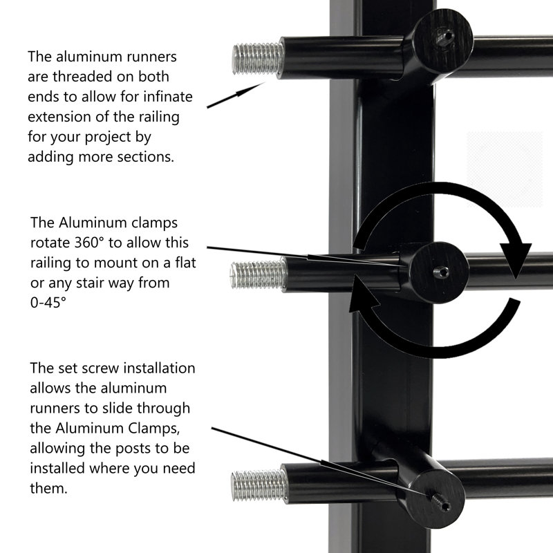 Adjustable Black Stainless Steel Stair Railing System