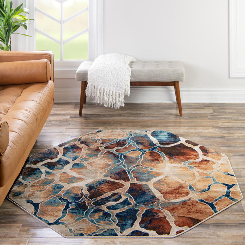 Tapis contemporain contemporain de couleur brique, Octogone 7 pi 10 po