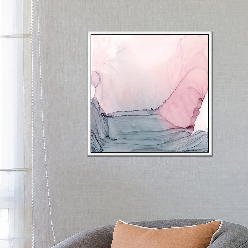 Blush & Grey Ripples by Elizabeth Karlson - Print on Canvas, White Framed, 66.04 cm H x 66.04 cm W