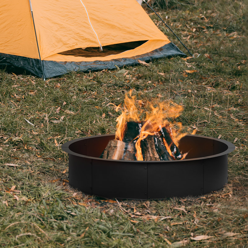 Anneau de foyer de 115 cm (45,2 po), diamètre intérieur de 106 cm (41,9 po) x hauteur de 25 cm (10 po), anneau de foyer rond en métal noir résistant à la chaleur pour terrasse extérieure, camping et feu de camp.