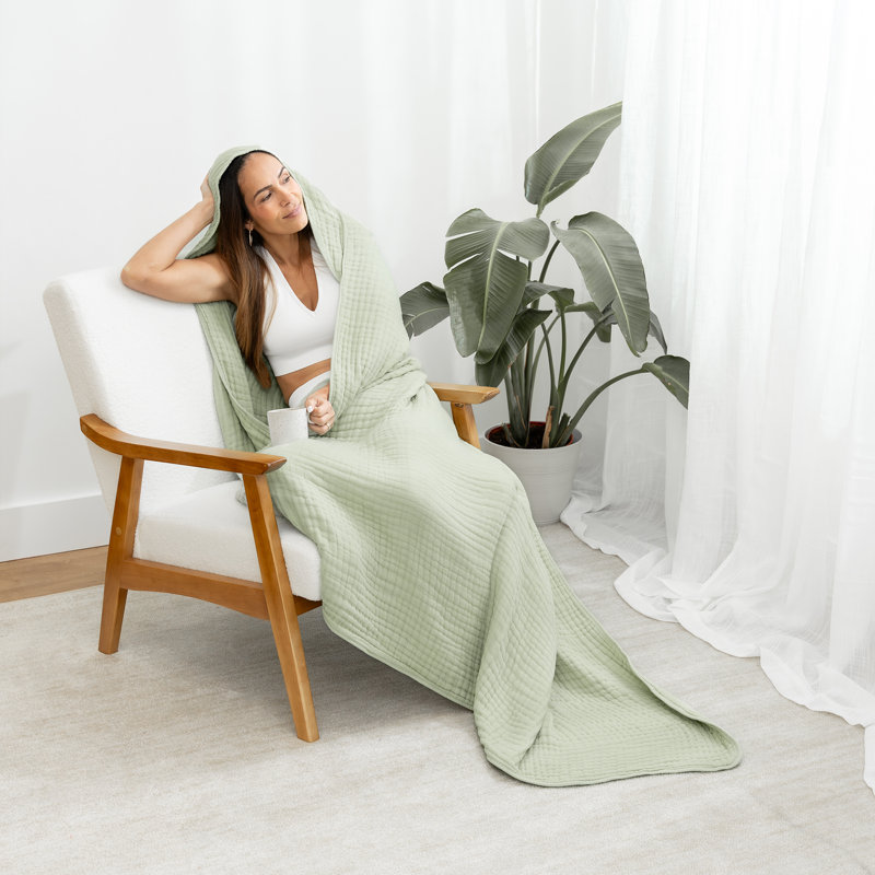 Comfy Cubs Adult Hooded Towel, Large Muslin Cotton Durable and Dual Function Wearable Blanket and Absorbent, Sage