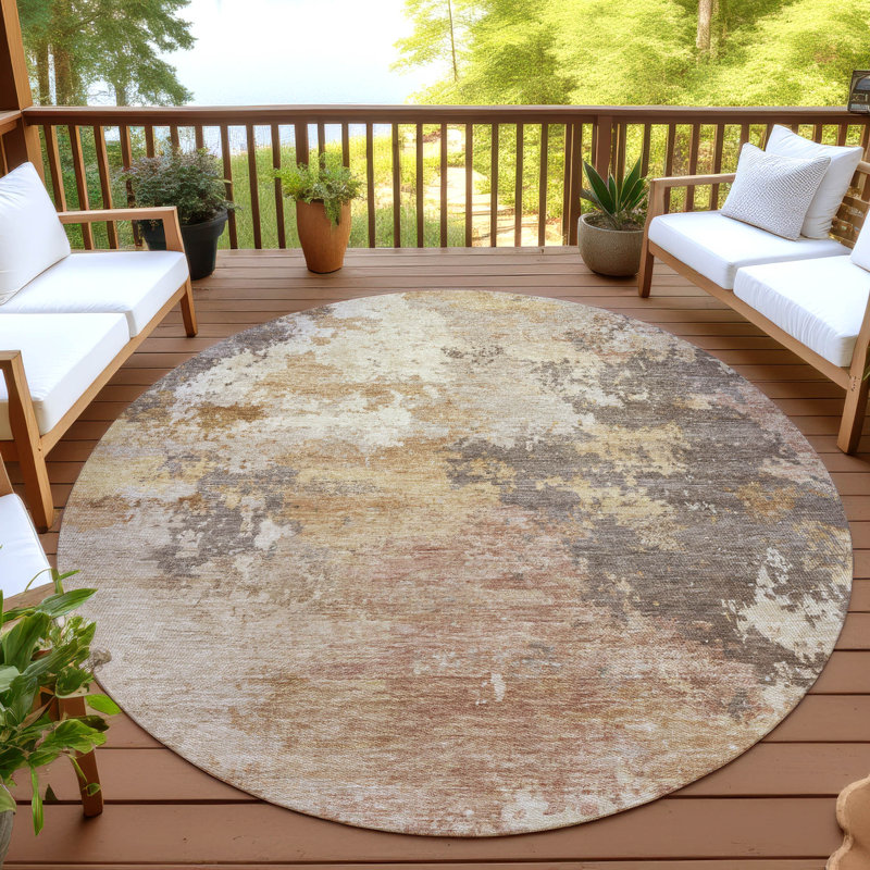 Machine Washable Indoor/Outdoor Jadiel ACN2367 Abstract Rug, Round 8'