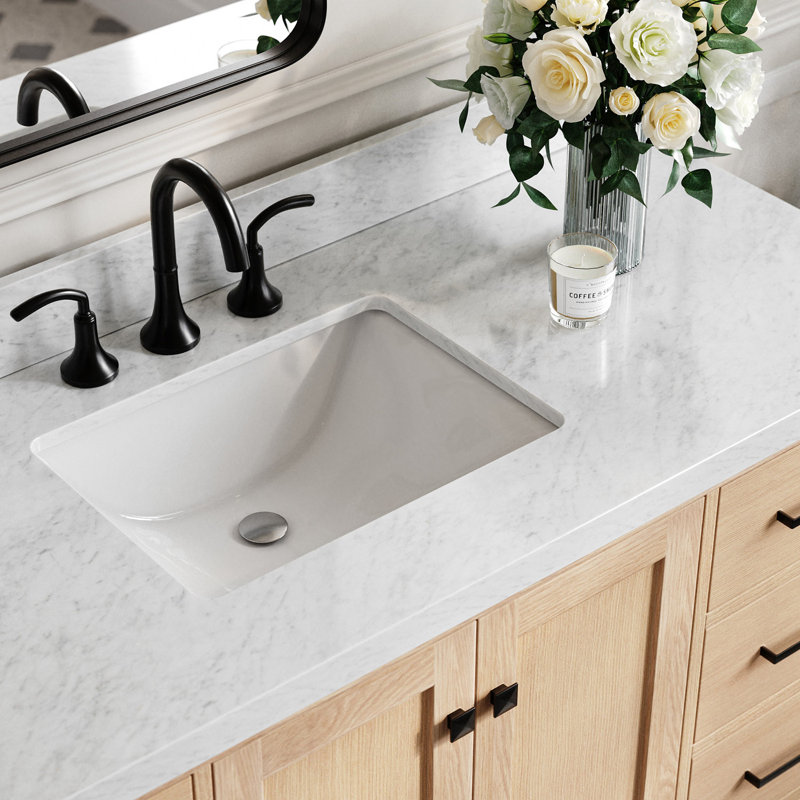 Cambridge 55'' Single Bathroom Vanity with Top, Natural Oak / Matte Black, Rectangular