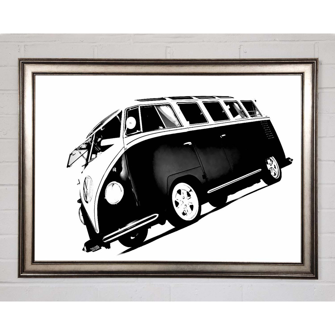 VW Camper Van Schwarz-Weiß - Druck