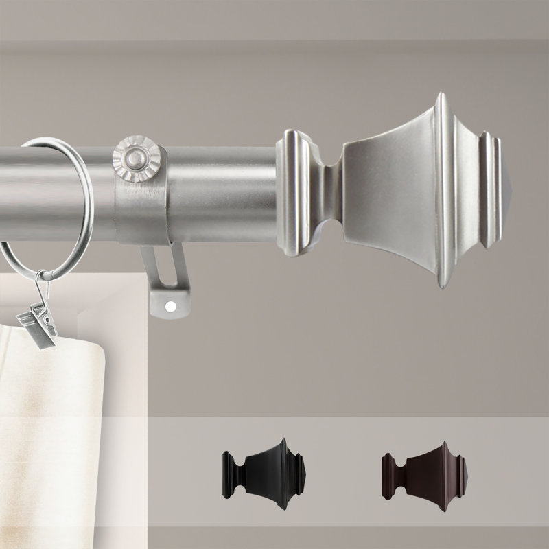Tringle à rideaux simple réglable 1,5 po Ballance, 66 po - l 115 po, Nickel satiné