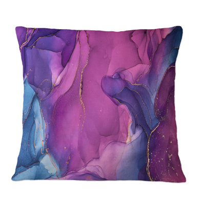 Purple And Blue Liquid Marble Art - Modern Printed Throw Pillow