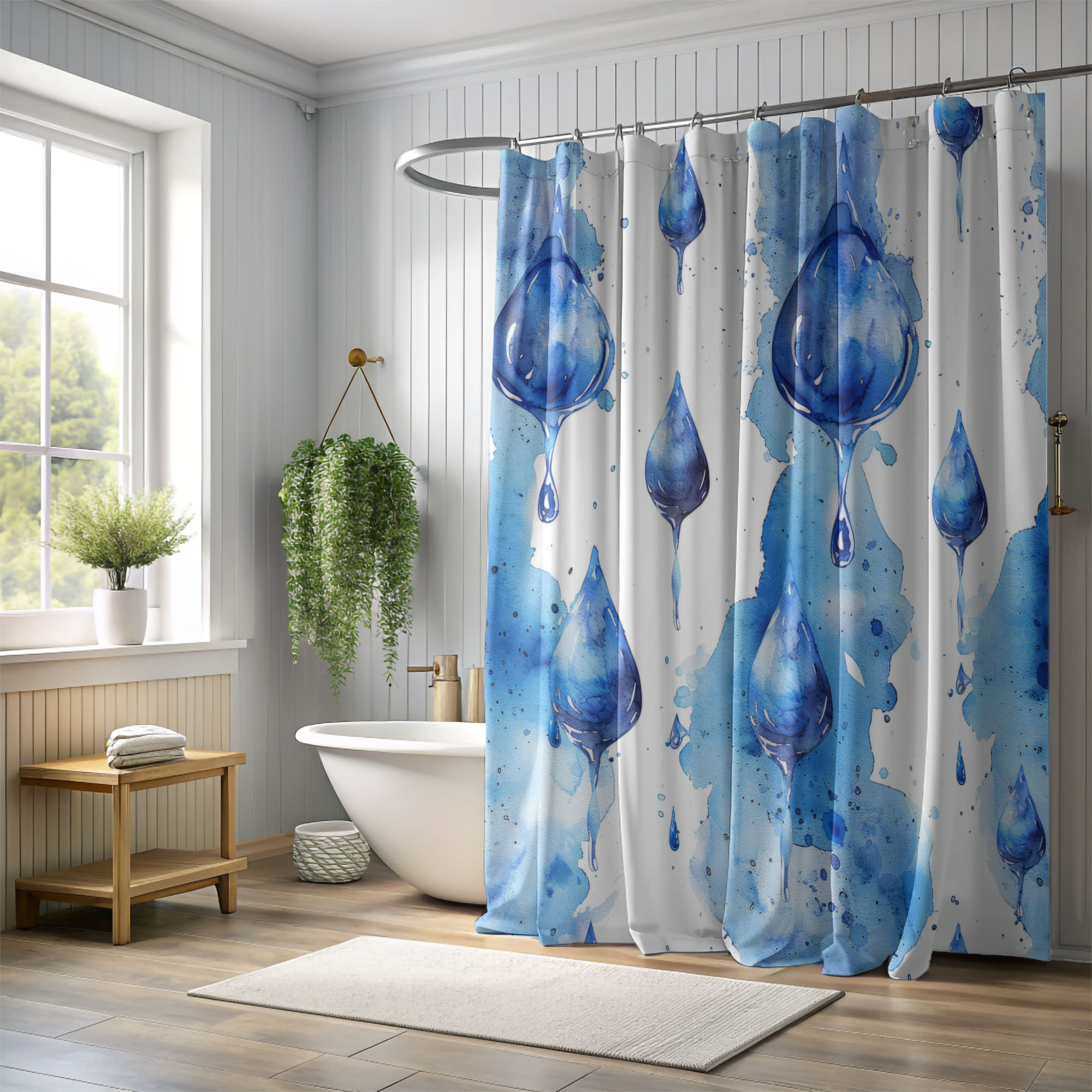 East Urban Home Blue Showers - Premium Shower Curtain | Wayfair