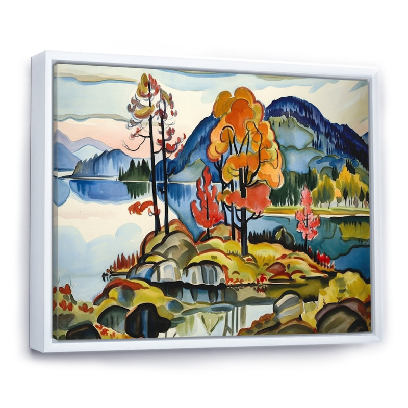 Peinture d'automne «Mountain Beauty Serenity», H 30 po x l 40 po, Cadre flottant blanc
