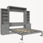 Lit escamotable double avec tablettes de rangement et tiroirs, gris
